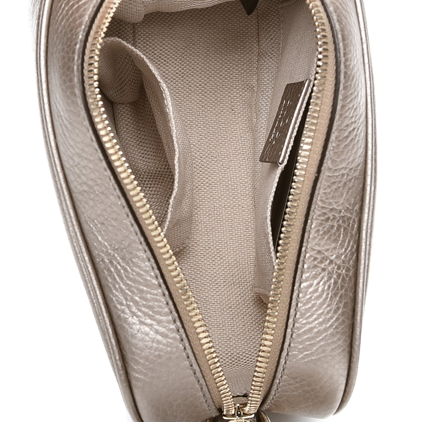 Metallic Pebbled Calfskin Small Soho Disco Bag Golden Beige
