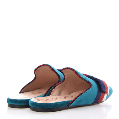 Gucci Softy Velvet Sylvie Bow Slippers 36.5 Pavone 4 of 10