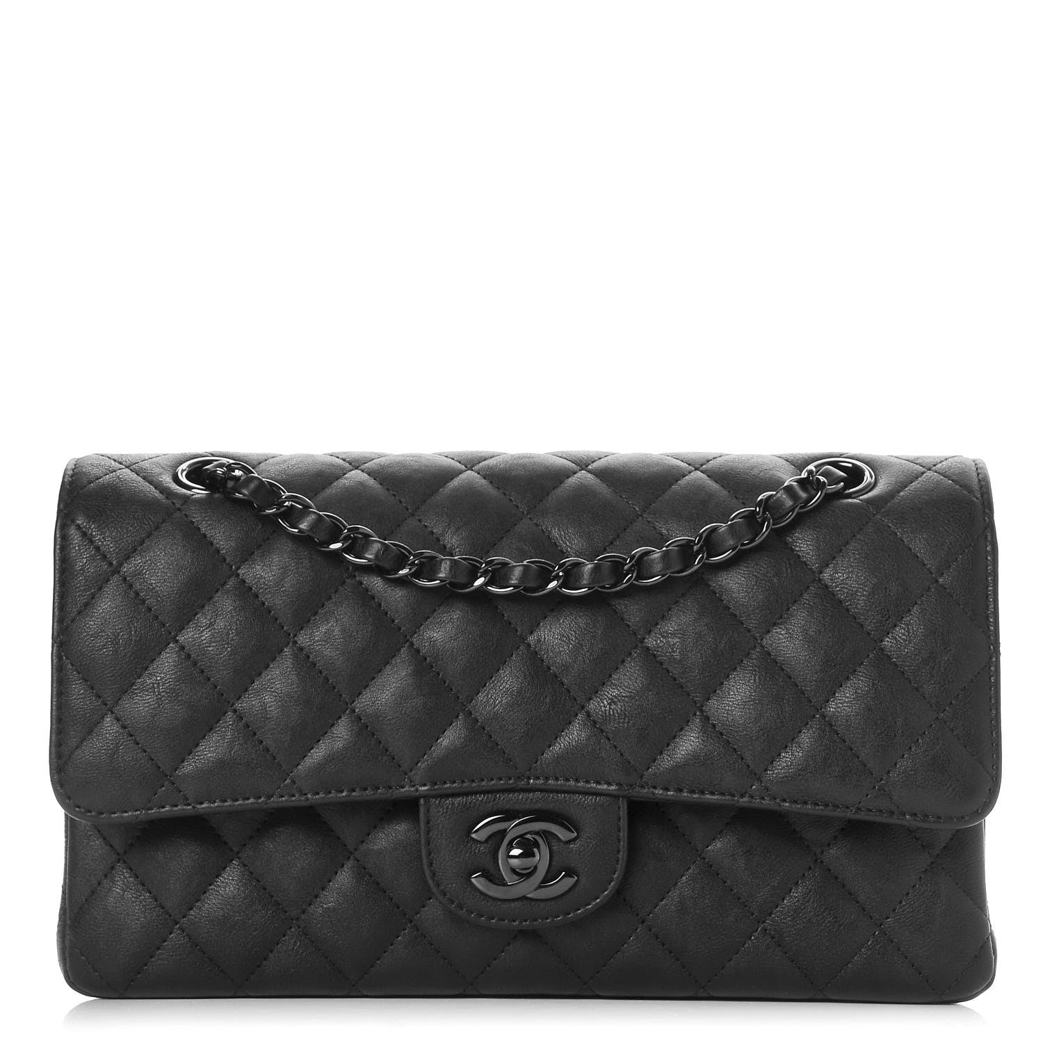 Chanel Crumpled Calfskin Quilted Medium Double Flap So Black 1 of 10