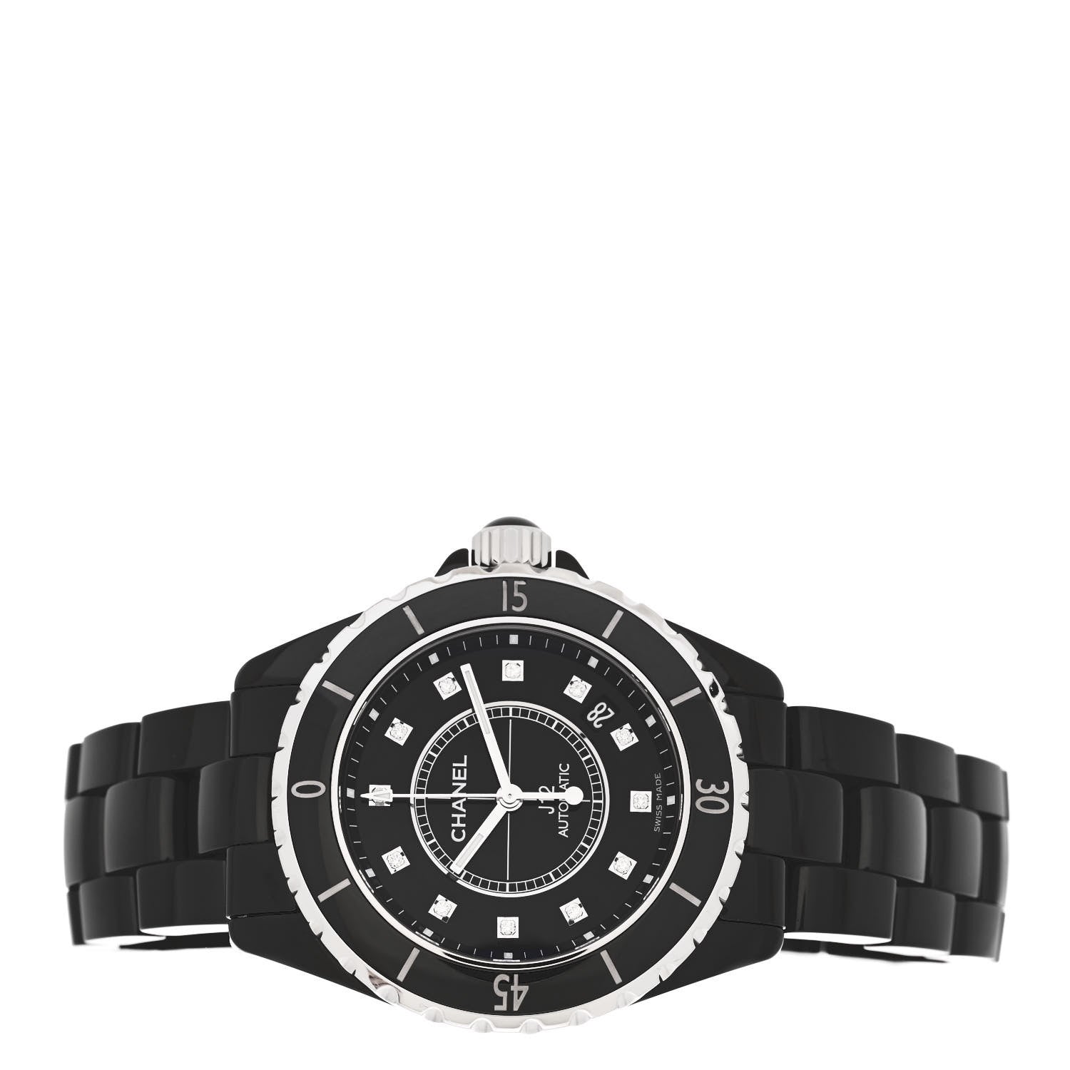 Chanel Stainless Steel Ceramic Diamond 38mm J12 Automatic Watch Black 2 of 5