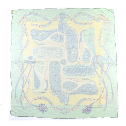Hermes Silk Mousseline Festival Des Amazones Shawl 140 Vert Jaune Vert De Gris 1 of 4