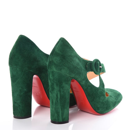 Christian Louboutin Suede Miss Ellen 100 Pumps 38.5 Green 4 of 9