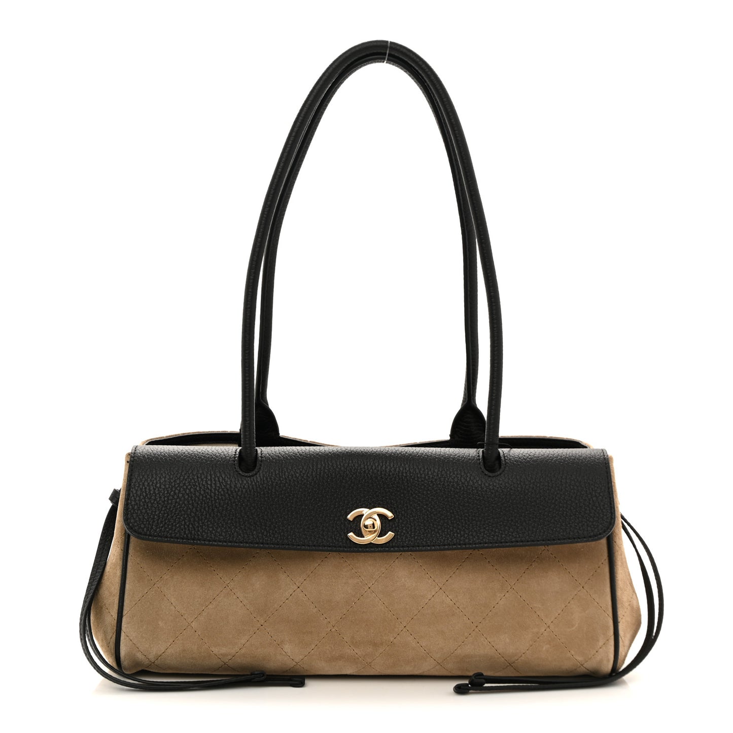Grained Calfskin Suede Urban Essentials Small Shopping Bag Dark Beige Black