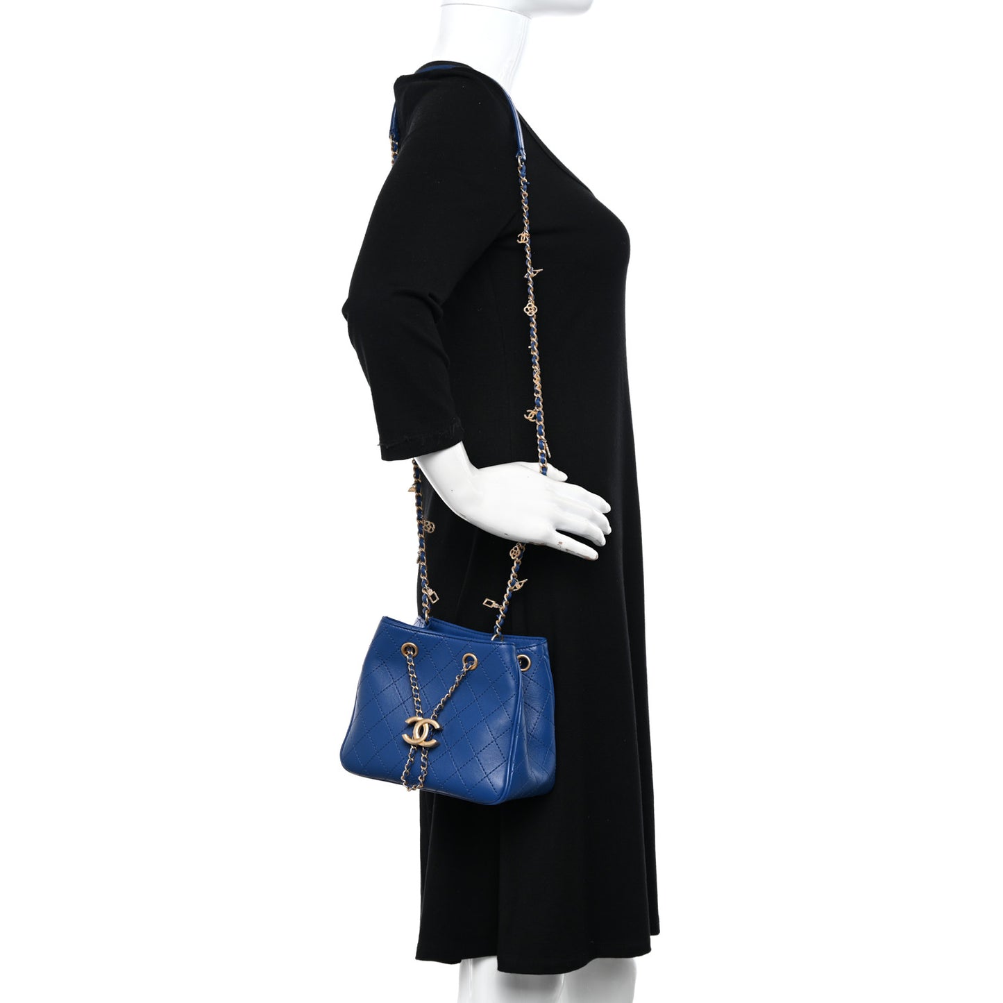 Calfskin Stitched Small Egyptian Amulet Drawstring Bag Blue