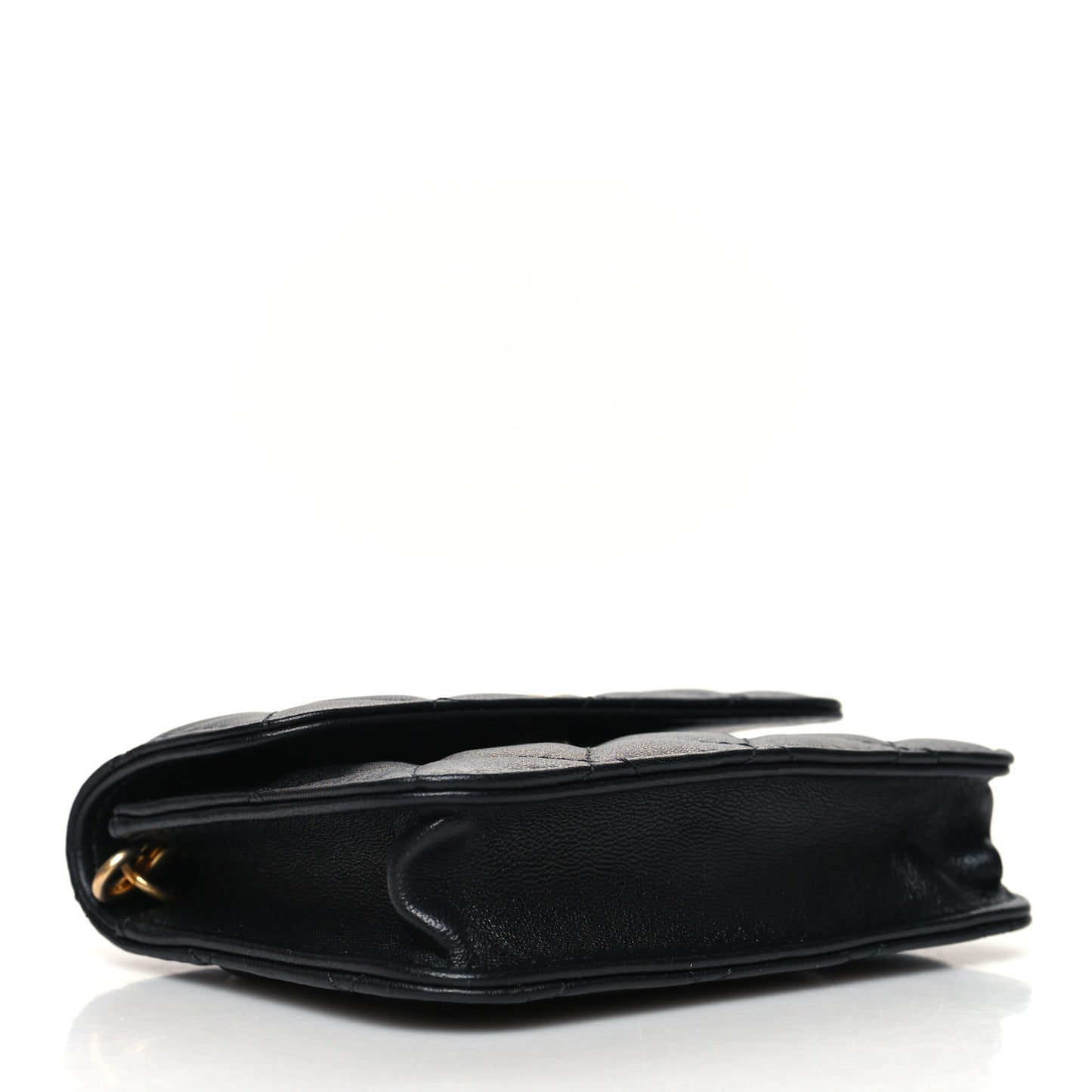 Lambskin Quilted CC Pearl Crush Card Holder With Chain Black