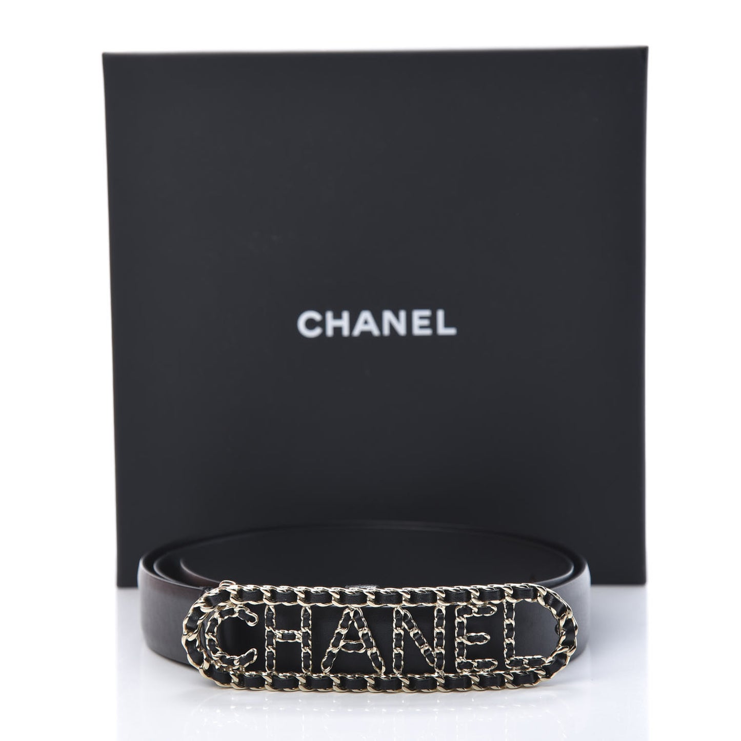 Calfskin CC Chain Logo Belt 90 36 Black