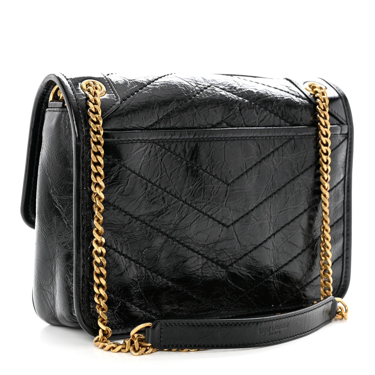 Saint Laurent Crinkled Lambskin Matelasse Monogram Baby Niki Chain Satchel Black 3 of 9