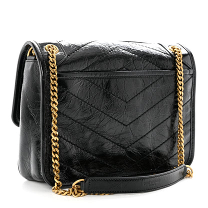 Saint Laurent Crinkled Lambskin Matelasse Monogram Baby Niki Chain Satchel Black 3 of 9