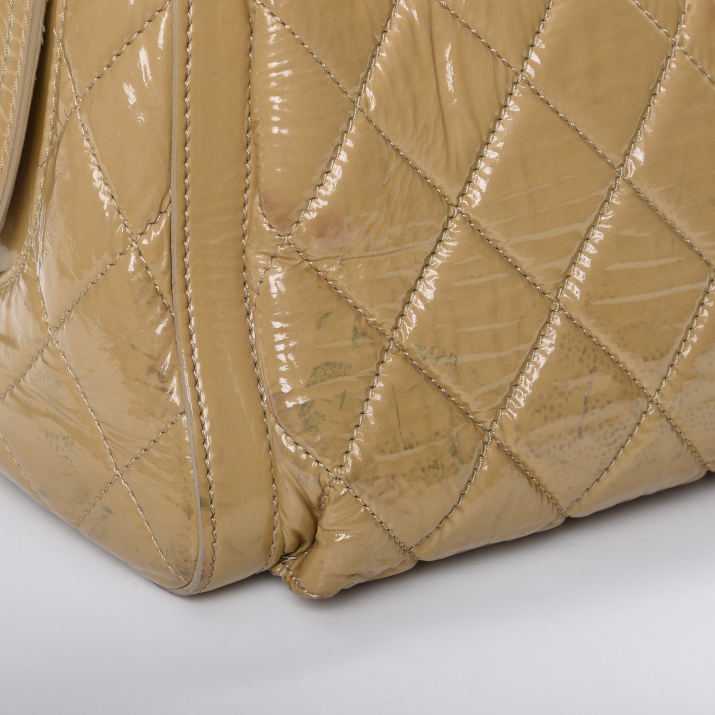 Patent Quilted Day Glo Flap Bag Beige