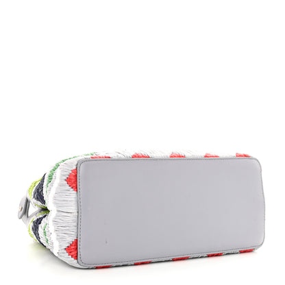 Fendi Nappa Raffia Embroidered Mini Peekaboo Iconic Satchel Grey Multicolor 4 of 10