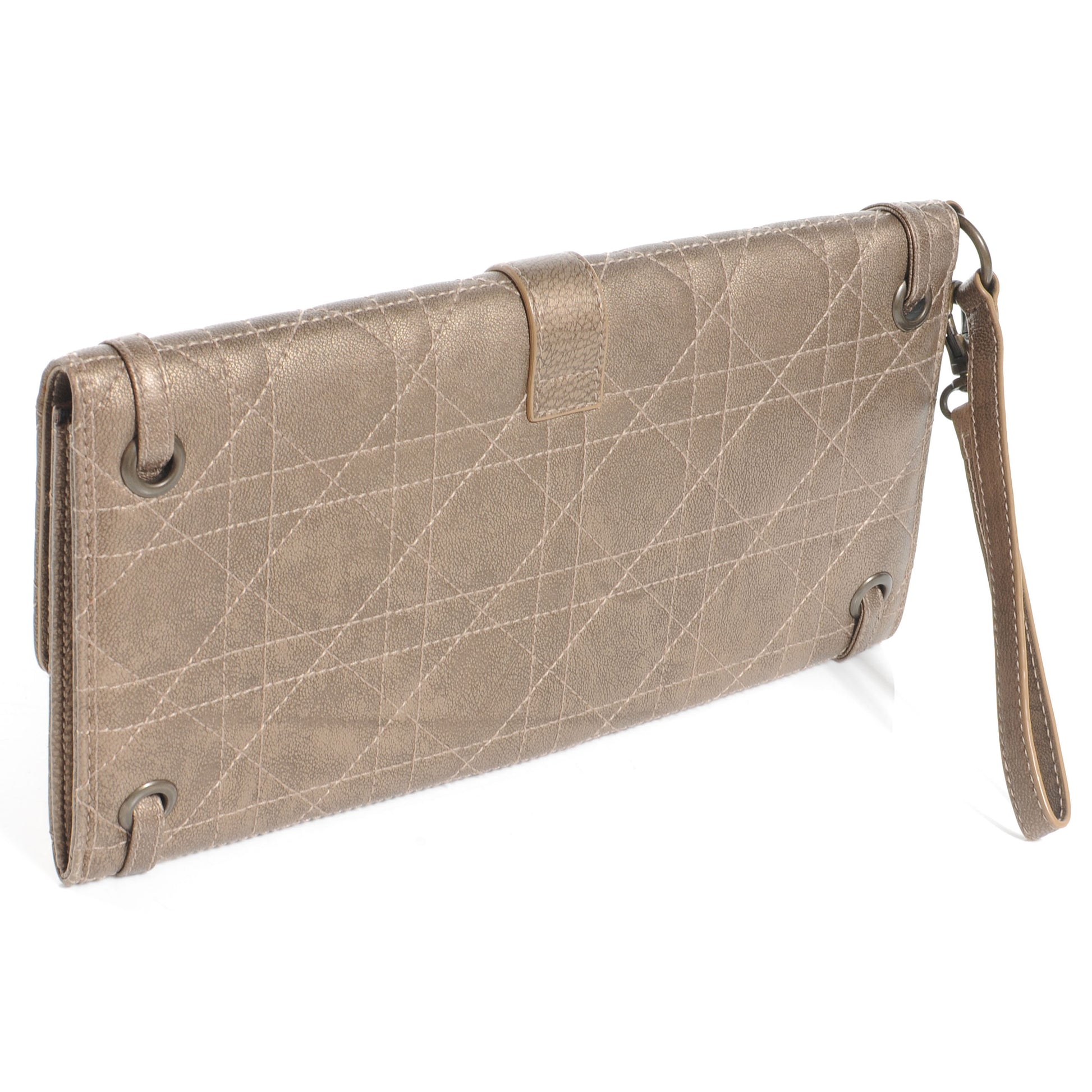 Christian Dior Leather Cannage D Clutch Wristlet Gold 3 of 8