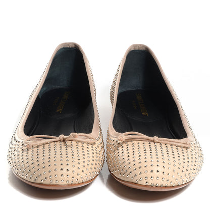 Saint Laurent Leather Studded Ballerina Flats 37.5 Nude Powder 2 of 8