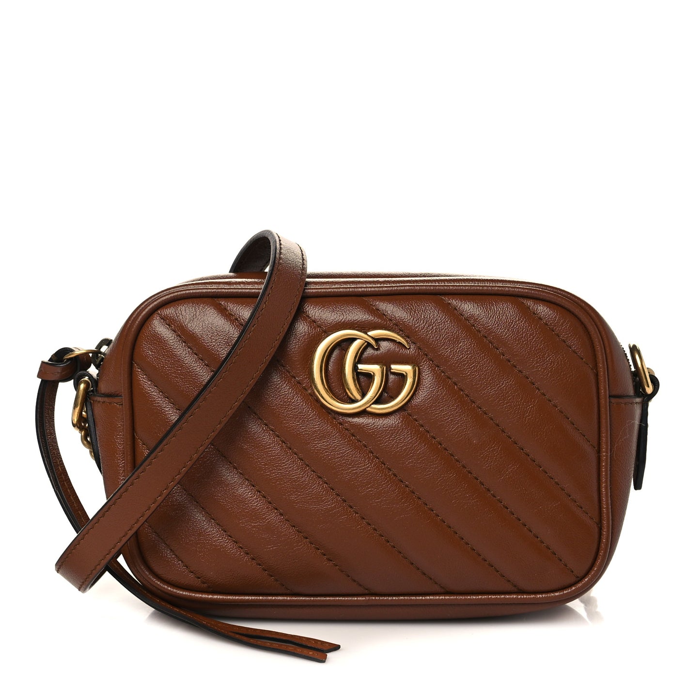 Glazed Calfskin Matelasse Diagonal Mini GG Marmont Chain Shoulder Bag Cuir