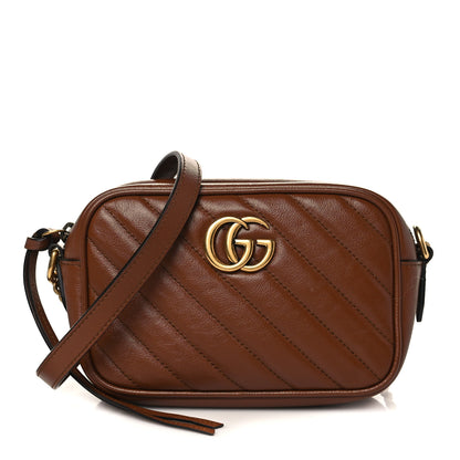 Gucci Glazed Calfskin Matelasse Diagonal Mini GG Marmont Chain Shoulder Bag Cuir 1 of 9