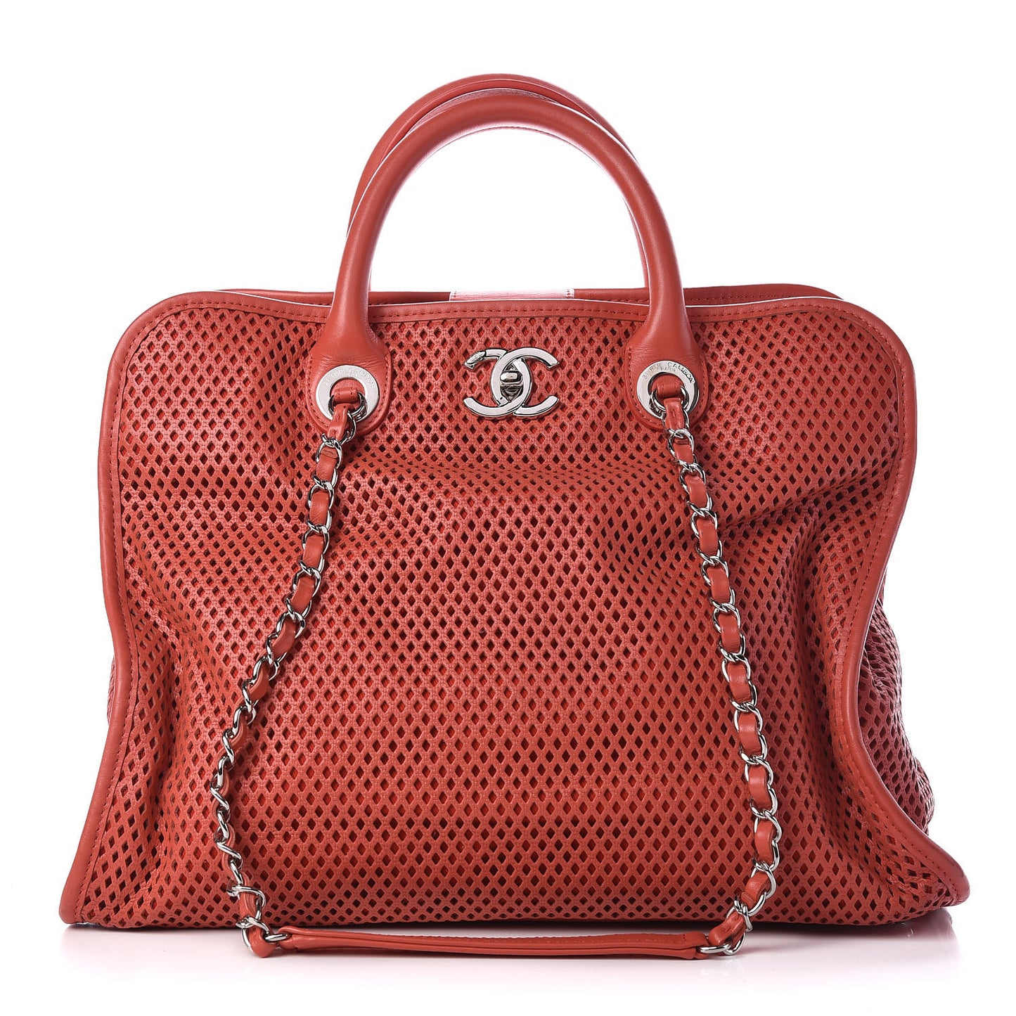 Calfskin Perforated Up In The Air Tote Red