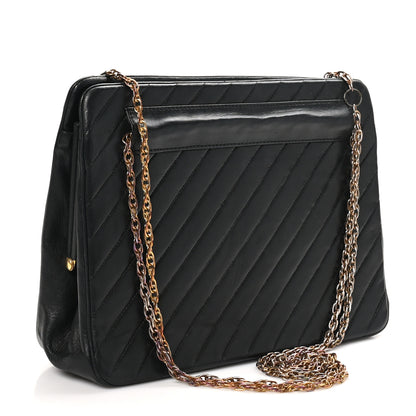 Chanel Lambskin Diagonal Quilted Kisslock Bag Black 3 of 11