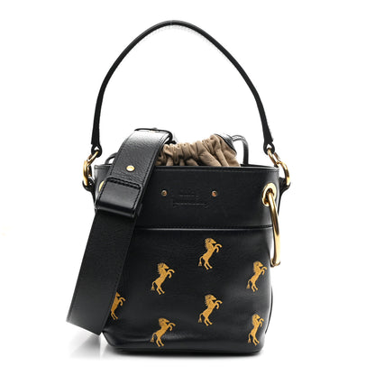 Chloe Smooth Calfskin Little Horses Embroidered Mini Roy Bucket Bag Full Blue 1 of 10