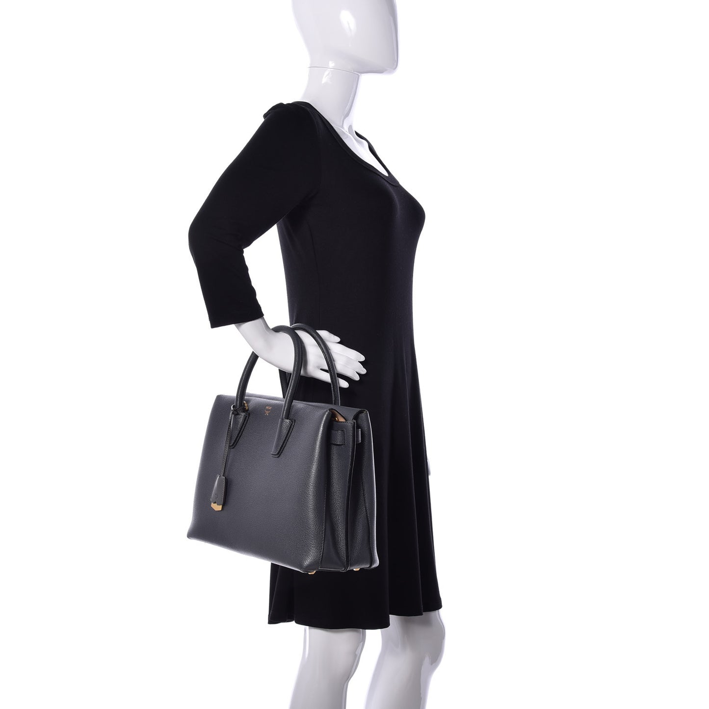 Grained Calfskin Medium Milla Tote Phantom Grey