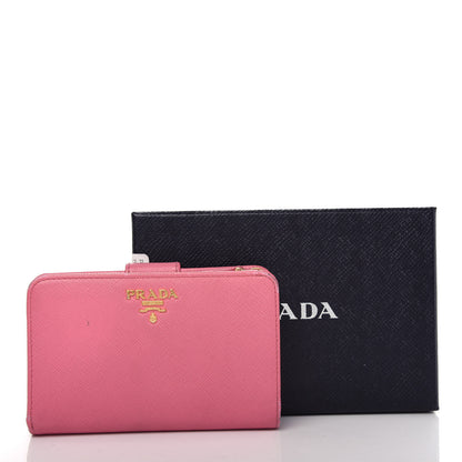 Prada Saffiano Metal Compact Wallet Geranio 8 of 8