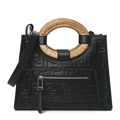 Fendi Vitello Century Wicker FF 1974 Embossed Small Runaway Shopper Tote Black 1 of 12