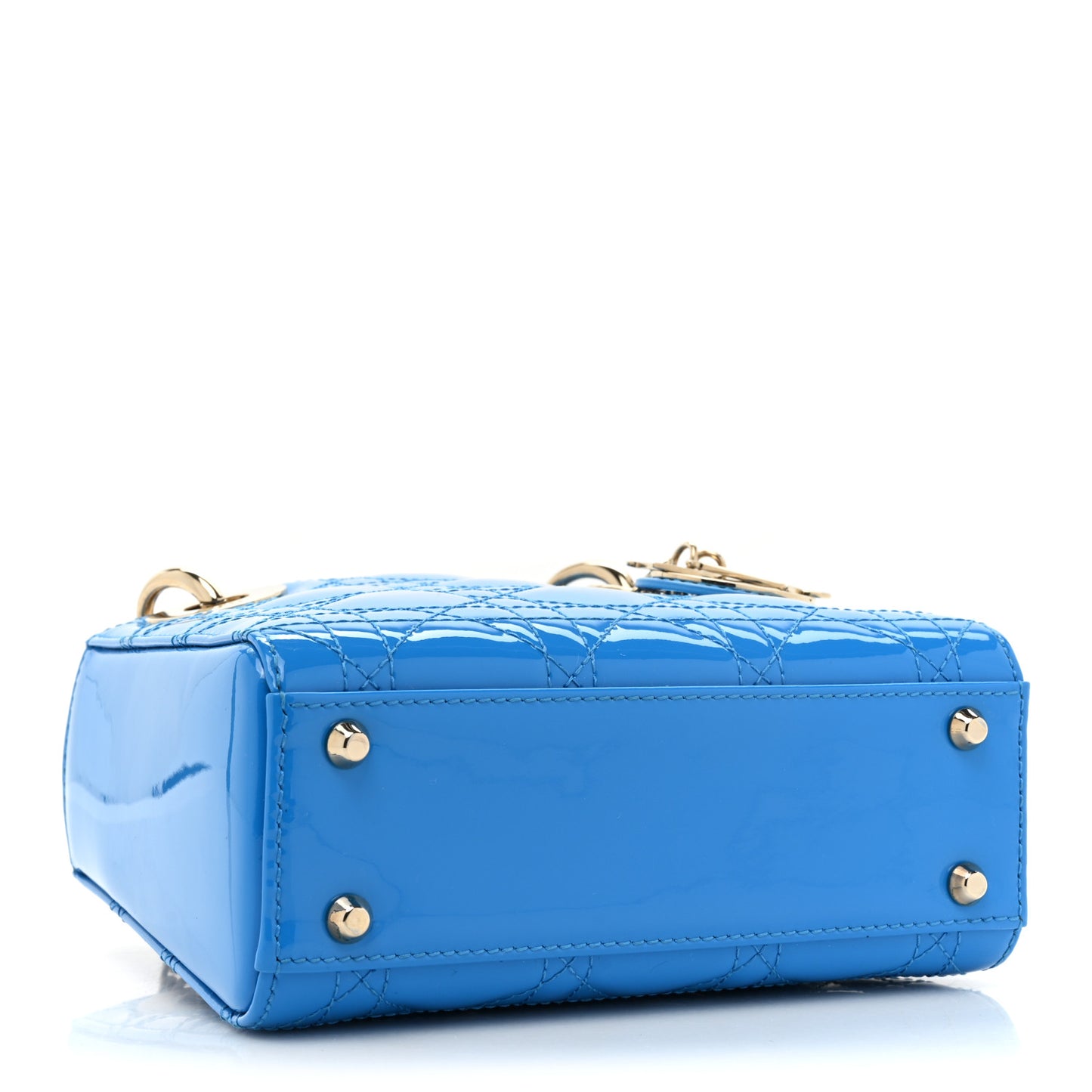 Patent Cannage Mini Lady Dior Blue