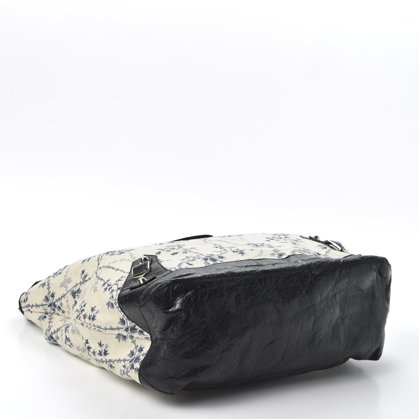 Chevre Toile De Jouy Floral Classic Silver Hardware Day Hobo Black