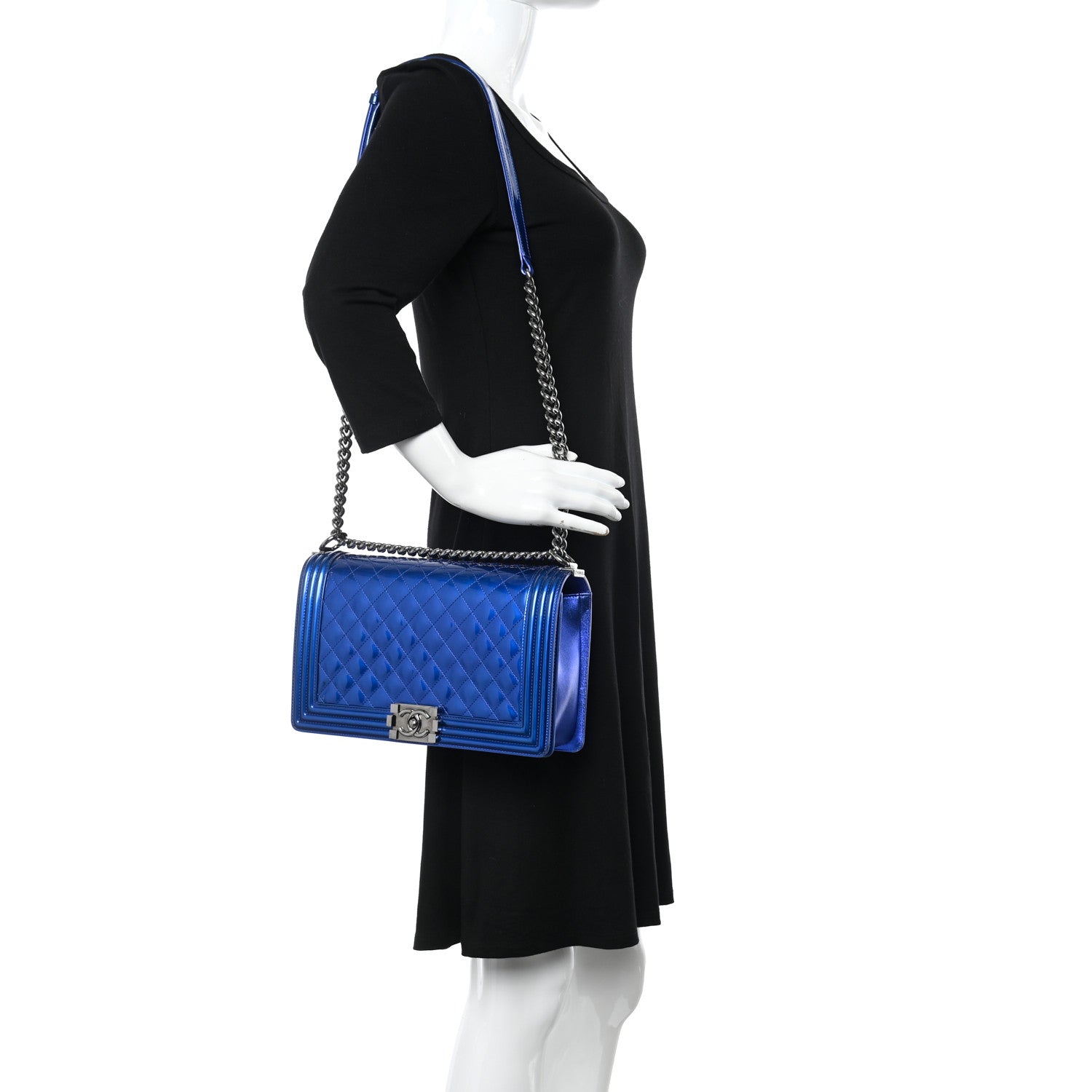 Chanel Metallic Patent Quilted New Medium Boy Flap Blue 2 of 15
