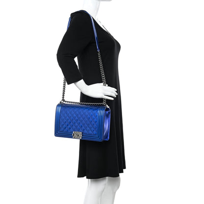 Chanel Metallic Patent Quilted New Medium Boy Flap Blue 2 of 15