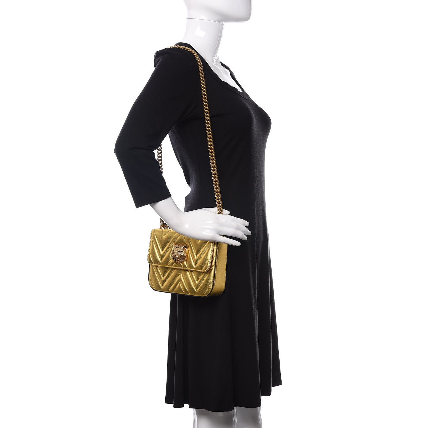 Metallic Nappa Matelasse Broadway Shoulder Bag Gold