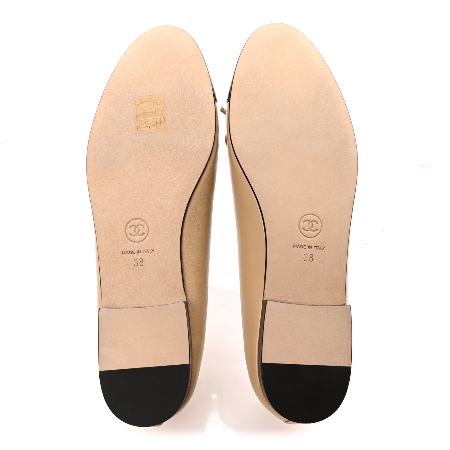 Lambskin Cap Toe CC Ballerina Flats 38 Beige Black