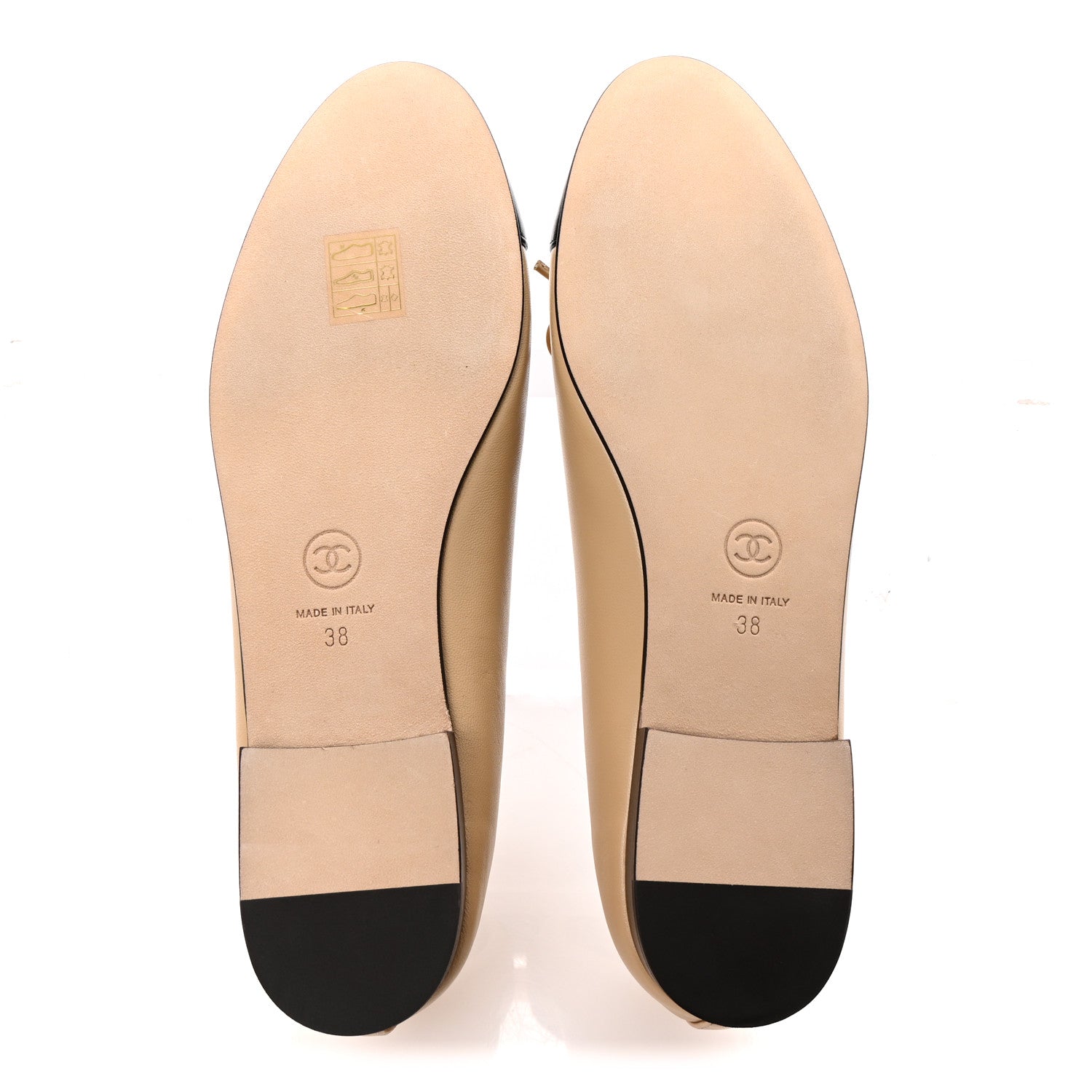 Chanel Lambskin Cap Toe CC Ballerina Flats 38 Beige Black 11 of 22