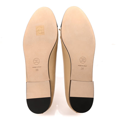 Chanel Lambskin Cap Toe CC Ballerina Flats 38 Beige Black 11 of 22