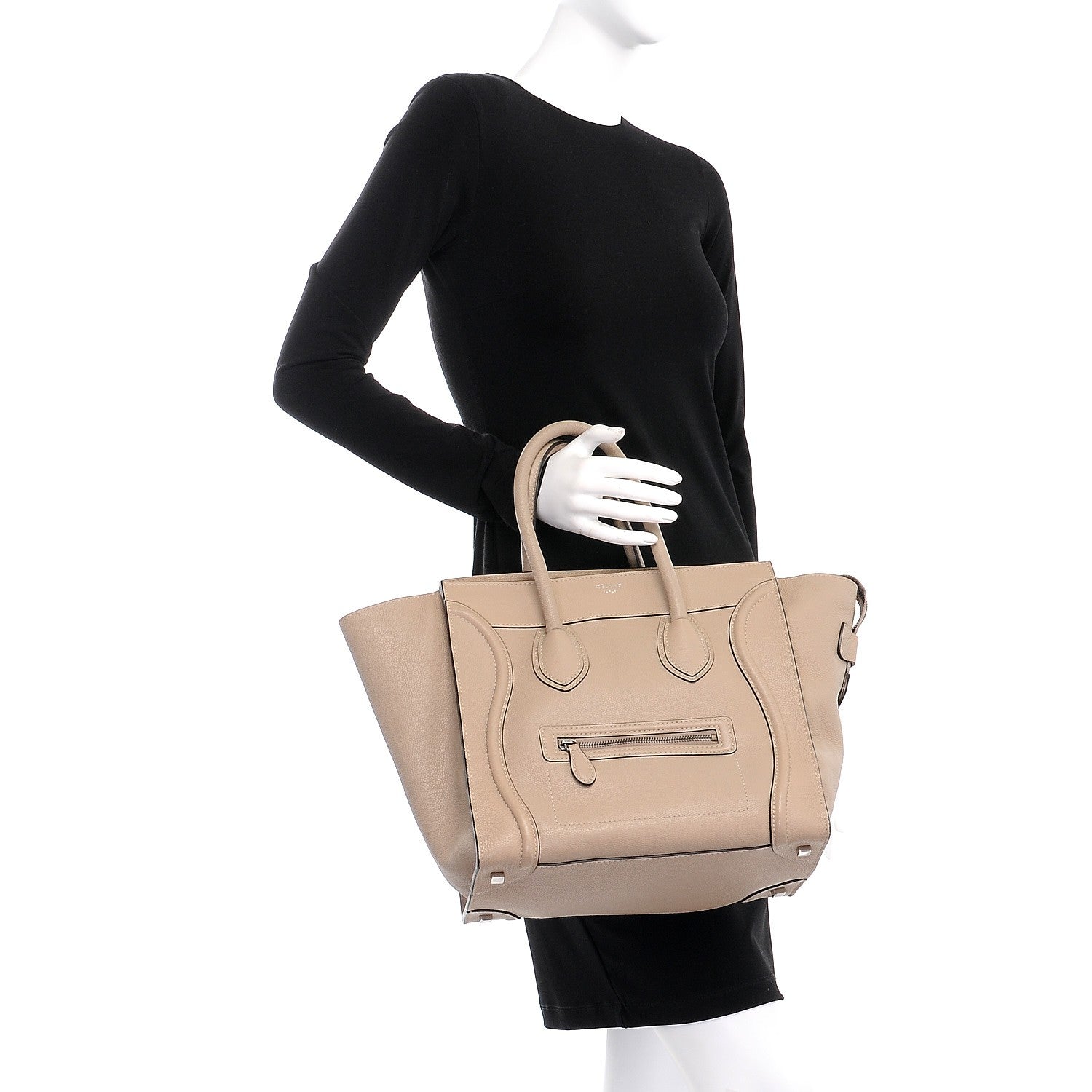 Celine Drummed Calfskin Mini Luggage Dune 2 of 8