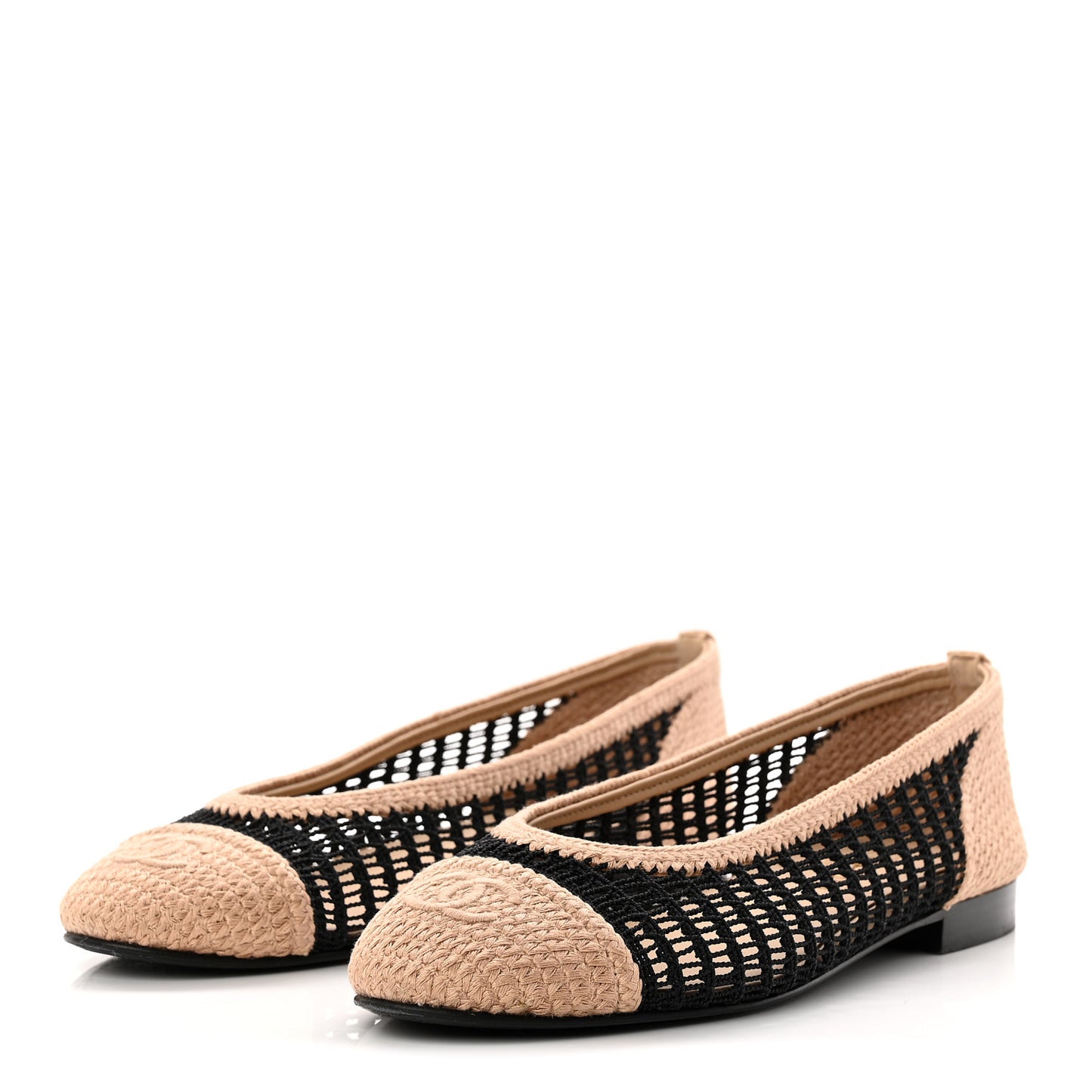 Raffia Cap Toe Ballerina Flats 40 Black Beige