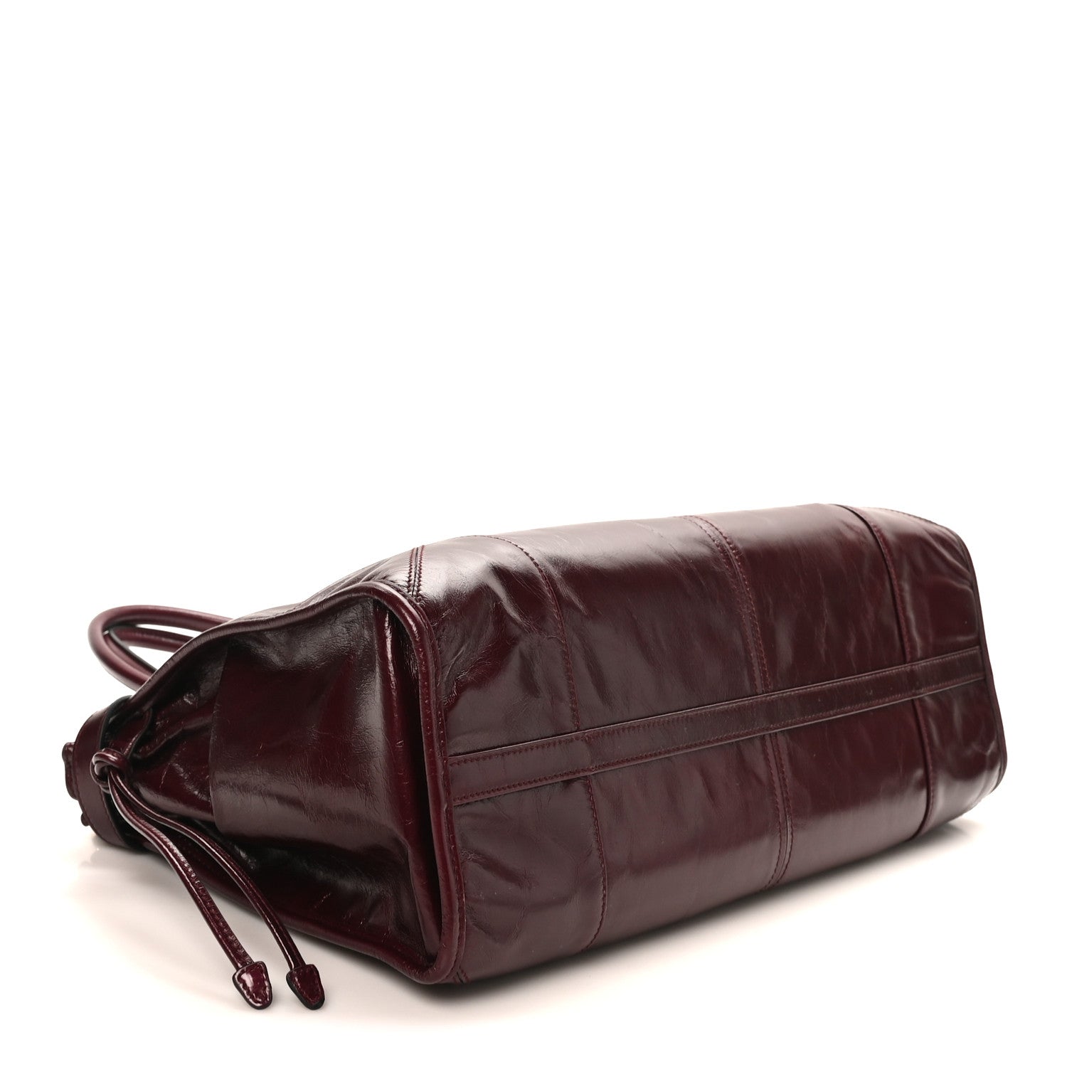 Prada Glossy Calfskin Triangle Large Bonnie Shoulder Bag Bordeaux 4 of 9