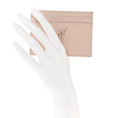 Saint Laurent Grain De Poudre Monogram Credit Card Case Rose 2 of 7