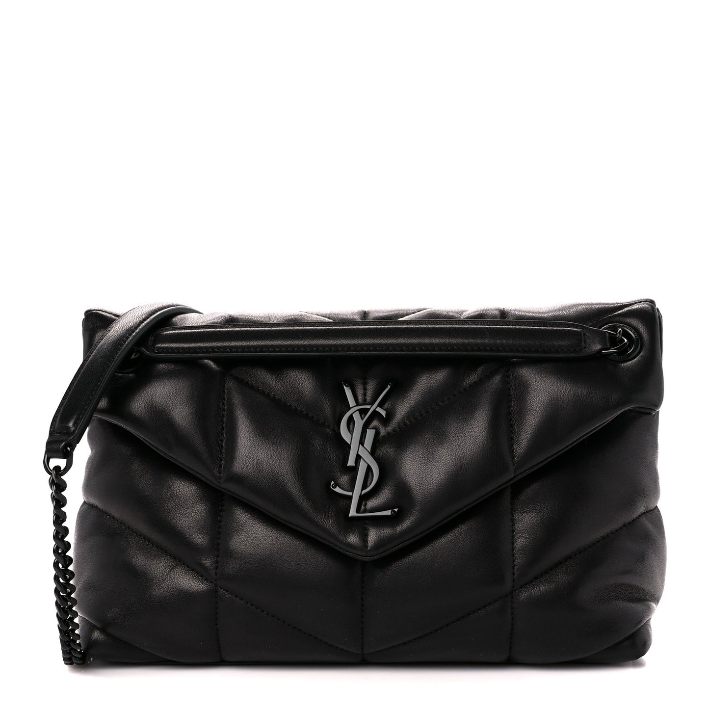 Lambskin Quilted Monogram Monochrome Small Loulou Puffer Chain Satchel Black