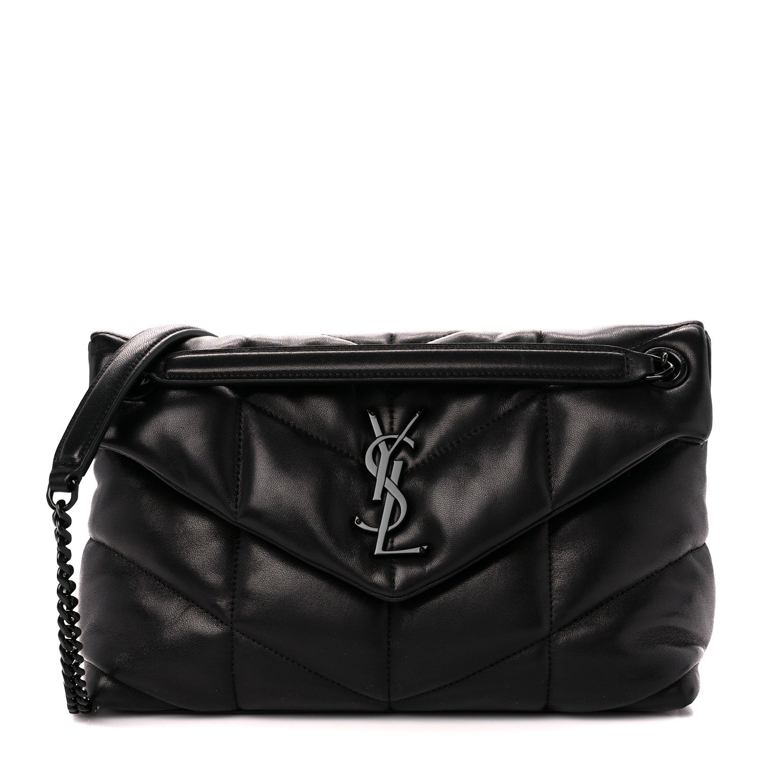 Saint Laurent Lambskin Quilted Monogram Monochrome Small Loulou Puffer Chain Satchel Black 1 of 11