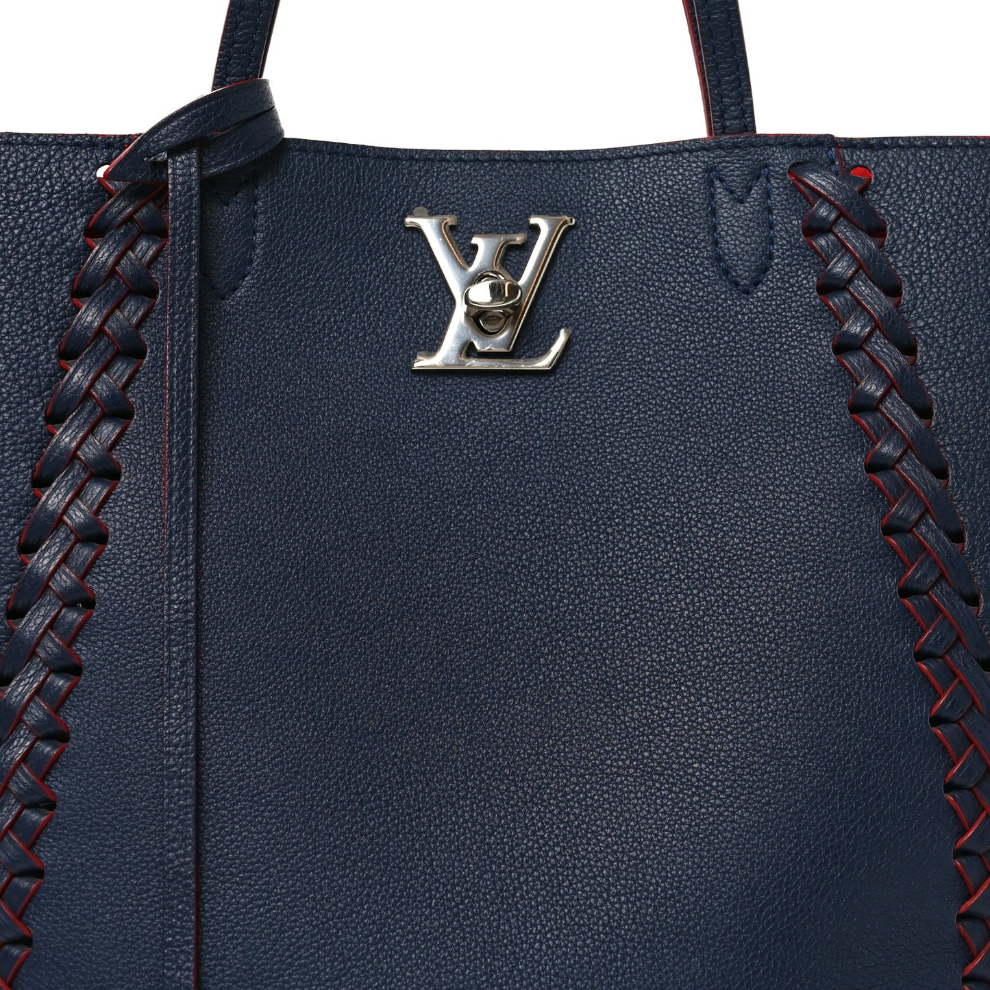 Calfskin Braided Lockme Cabas Marine Rouge