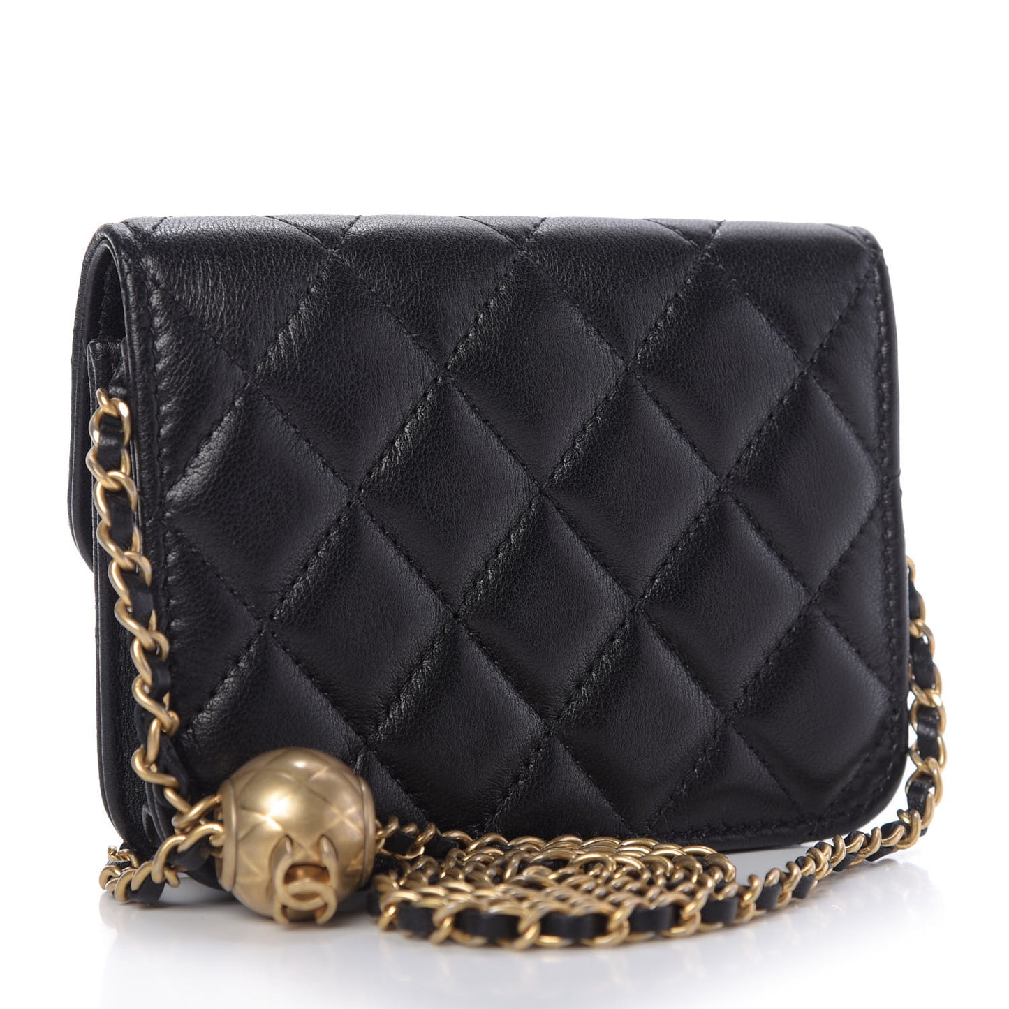Lambskin Quilted Pearl Crush Clutch With Chain Black