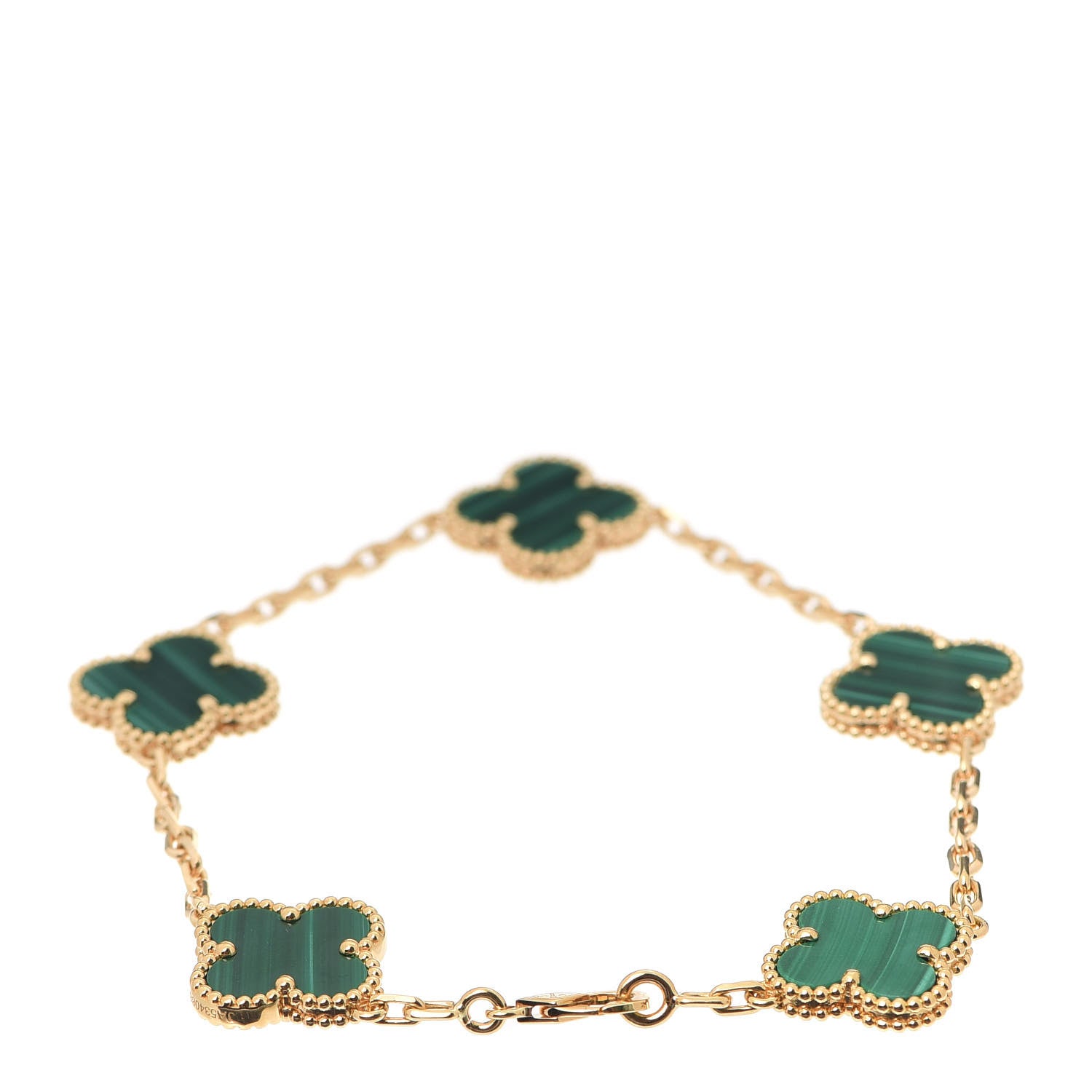 Van Cleef & Arpels 18K Yellow Gold Malachite 5 Motifs Vintage Alhambra Bracelet 3 of 8