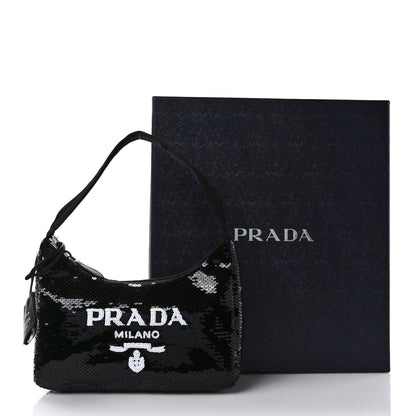 Prada Paillettes Sequin Mini Re-Edition 2000 Bag Black White 10 of 10