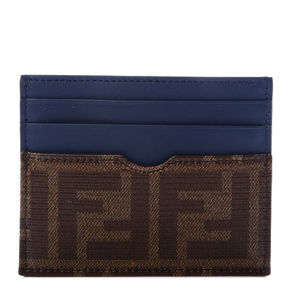 Fendi Vitello Century Glazed Fabric FF 1974 Card Holder Blu Scuro Mogano Panna 1 of 7
