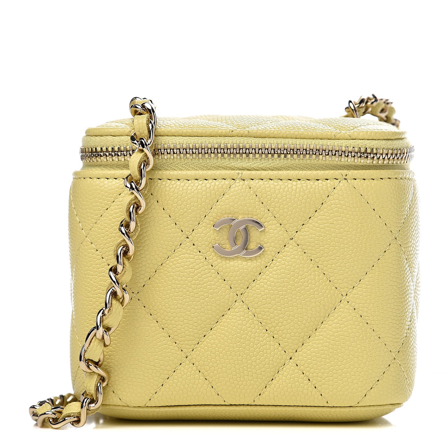 Caviar Quilted Mini Vanity Case With Chain Light Yellow