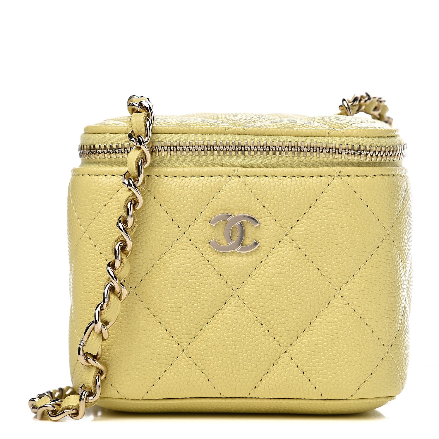 Chanel Caviar Quilted Mini Vanity Case With Chain Light Yellow 1 of 11