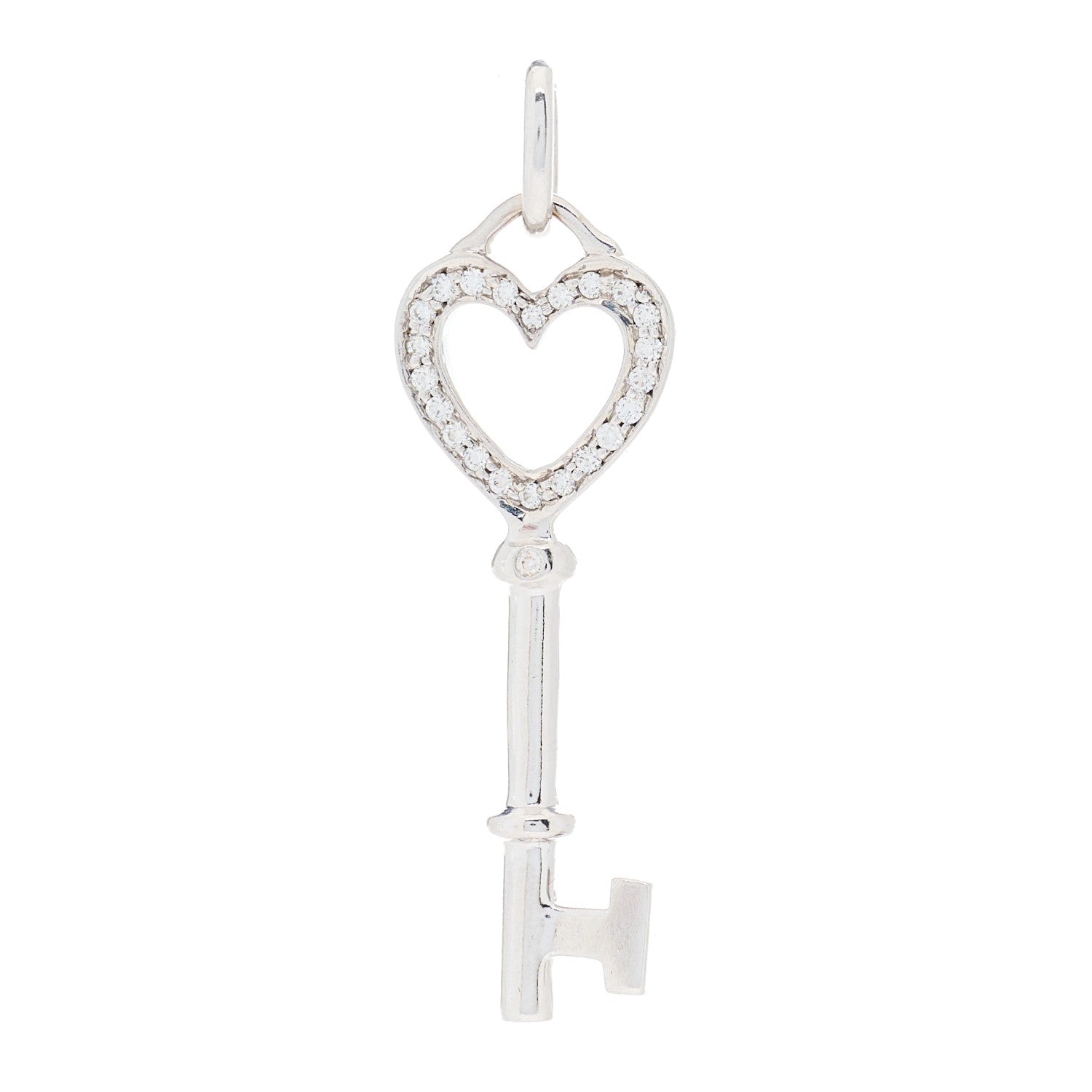 Tiffany 18K White Gold Diamond Mini Heart Key Pendant 1 of 4