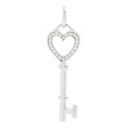 Tiffany 18K White Gold Diamond Mini Heart Key Pendant 1 of 4