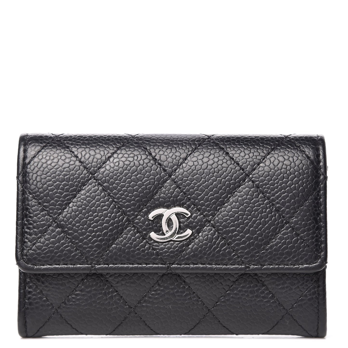 Caviar Quilted Flap Card Holder Black