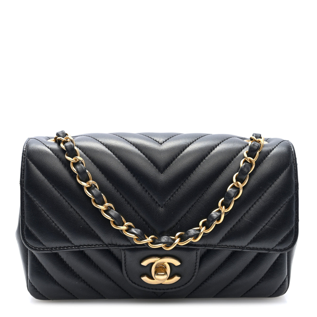 Chanel Lambskin Chevron Quilted Mini Rectangular Flap Black 1 of 10
