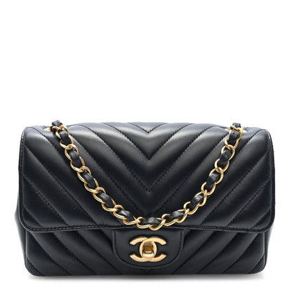 Chanel Lambskin Chevron Quilted Mini Rectangular Flap Black 1 of 10
